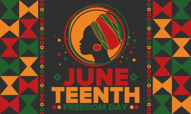 Haziran Bağımsızlık Günü 'nde. Özgürlük ya da Özgürlük Günü. Yıllık Amerikan bayramı, 19 Haziran 'da kutlandı. Afro-Amerikan tarihi ve mirası. Poster, tebrik kartı, afiş ve geçmiş. Vektör