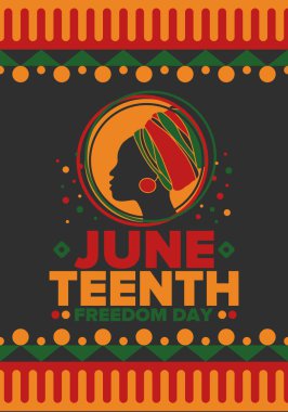 Haziran Bağımsızlık Günü 'nde. Özgürlük ya da Özgürlük Günü. Yıllık Amerikan bayramı, 19 Haziran 'da kutlandı. Afro-Amerikan tarihi ve mirası. Poster, tebrik kartı, afiş ve geçmiş. Vektör