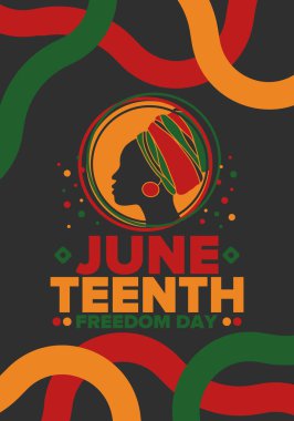 Haziran Bağımsızlık Günü 'nde. Özgürlük ya da Özgürlük Günü. Yıllık Amerikan bayramı, 19 Haziran 'da kutlandı. Afro-Amerikan tarihi ve mirası. Poster, tebrik kartı, afiş ve geçmiş. Vektör