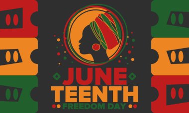 Haziran Bağımsızlık Günü 'nde. Özgürlük ya da Özgürlük Günü. Yıllık Amerikan bayramı, 19 Haziran 'da kutlandı. Afro-Amerikan tarihi ve mirası. Poster, tebrik kartı, afiş ve geçmiş. Vektör