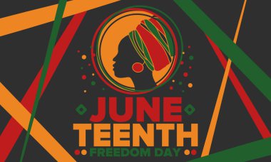 Haziran Bağımsızlık Günü 'nde. Özgürlük ya da Özgürlük Günü. Yıllık Amerikan bayramı, 19 Haziran 'da kutlandı. Afro-Amerikan tarihi ve mirası. Poster, tebrik kartı, afiş ve geçmiş. Vektör