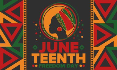 Haziran Bağımsızlık Günü 'nde. Özgürlük ya da Özgürlük Günü. Yıllık Amerikan bayramı, 19 Haziran 'da kutlandı. Afro-Amerikan tarihi ve mirası. Poster, tebrik kartı, afiş ve geçmiş. Vektör