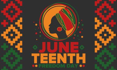 Haziran Bağımsızlık Günü 'nde. Özgürlük ya da Özgürlük Günü. Yıllık Amerikan bayramı, 19 Haziran 'da kutlandı. Afro-Amerikan tarihi ve mirası. Poster, tebrik kartı, afiş ve geçmiş. Vektör