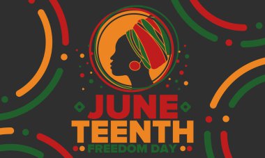 Haziran Bağımsızlık Günü 'nde. Özgürlük ya da Özgürlük Günü. Yıllık Amerikan bayramı, 19 Haziran 'da kutlandı. Afro-Amerikan tarihi ve mirası. Poster, tebrik kartı, afiş ve geçmiş. Vektör