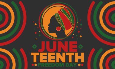 Haziran Bağımsızlık Günü 'nde. Özgürlük ya da Özgürlük Günü. Yıllık Amerikan bayramı, 19 Haziran 'da kutlandı. Afro-Amerikan tarihi ve mirası. Poster, tebrik kartı, afiş ve geçmiş. Vektör