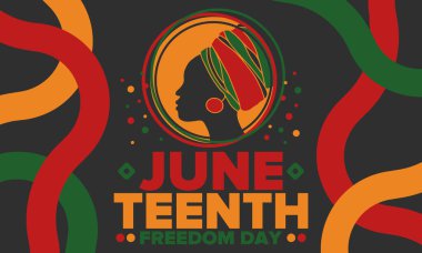 Haziran Bağımsızlık Günü 'nde. Özgürlük ya da Özgürlük Günü. Yıllık Amerikan bayramı, 19 Haziran 'da kutlandı. Afro-Amerikan tarihi ve mirası. Poster, tebrik kartı, afiş ve geçmiş. Vektör