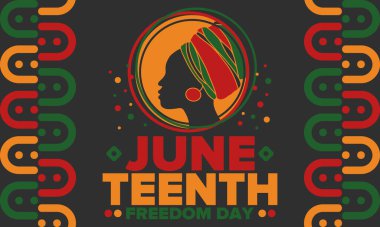 Haziran Bağımsızlık Günü 'nde. Özgürlük ya da Özgürlük Günü. Yıllık Amerikan bayramı, 19 Haziran 'da kutlandı. Afro-Amerikan tarihi ve mirası. Poster, tebrik kartı, afiş ve geçmiş. Vektör