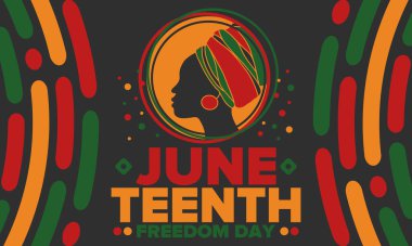 Haziran Bağımsızlık Günü 'nde. Özgürlük ya da Özgürlük Günü. Yıllık Amerikan bayramı, 19 Haziran 'da kutlandı. Afro-Amerikan tarihi ve mirası. Poster, tebrik kartı, afiş ve geçmiş. Vektör