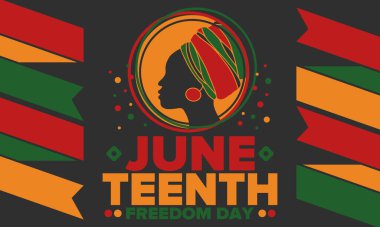 Haziran Bağımsızlık Günü 'nde. Özgürlük ya da Özgürlük Günü. Yıllık Amerikan bayramı, 19 Haziran 'da kutlandı. Afro-Amerikan tarihi ve mirası. Poster, tebrik kartı, afiş ve geçmiş. Vektör