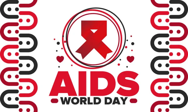世界艾滋病日 红丝带符号 提高认识和预防保健 医疗保健概念 人类的支持和保护 每年12月1日庆祝 横幅和背景 — 图库矢量图片
