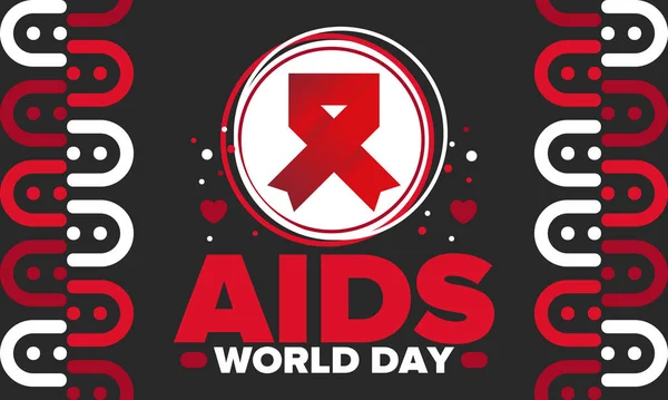 世界艾滋病日 红丝带符号 提高认识和预防保健 医疗保健概念 人类的支持和保护 每年12月1日庆祝 横幅和背景 — 图库矢量图片
