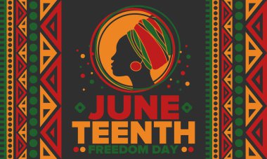 Haziran Bağımsızlık Günü 'nde. Özgürlük ya da Özgürlük Günü. Yıllık Amerikan bayramı, 19 Haziran 'da kutlandı. Afro-Amerikan tarihi ve mirası. Poster, tebrik kartı, afiş ve geçmiş. Vektör