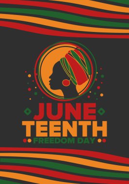 Haziran Bağımsızlık Günü 'nde. Özgürlük ya da Özgürlük Günü. Yıllık Amerikan bayramı, 19 Haziran 'da kutlandı. Afro-Amerikan tarihi ve mirası. Poster, tebrik kartı, afiş ve geçmiş. Vektör