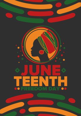 Haziran Bağımsızlık Günü 'nde. Özgürlük ya da Özgürlük Günü. Yıllık Amerikan bayramı, 19 Haziran 'da kutlandı. Afro-Amerikan tarihi ve mirası. Poster, tebrik kartı, afiş ve geçmiş. Vektör