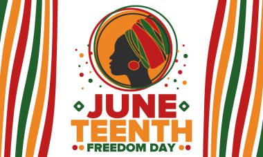 Haziran Bağımsızlık Günü 'nde. Özgürlük ya da Özgürlük Günü. Yıllık Amerikan bayramı, 19 Haziran 'da kutlandı. Afro-Amerikan tarihi ve mirası. Poster, tebrik kartı, afiş ve geçmiş. Vektör