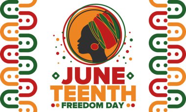 Haziran Bağımsızlık Günü 'nde. Özgürlük ya da Özgürlük Günü. Yıllık Amerikan bayramı, 19 Haziran 'da kutlandı. Afro-Amerikan tarihi ve mirası. Poster, tebrik kartı, afiş ve geçmiş. Vektör