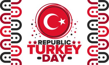 Turkey Republic Day. National happy holiday, celebrated annual in October 29. Turkish flag. Patriotic elements. Poster, card, banner and background. Vector illustration