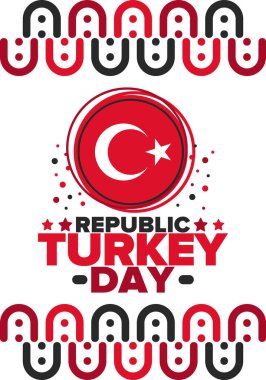 Turkey Republic Day. National happy holiday, celebrated annual in October 29. Turkish flag. Patriotic elements. Poster, card, banner and background. Vector illustration