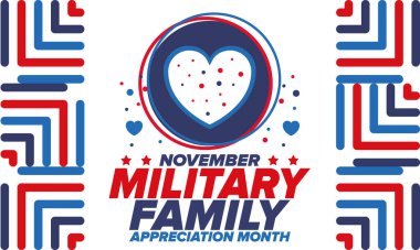 National Military Family Month in United States. Celebrate annual in November. Thank you for military family. Patriotic american elements. Poster, card, banner, background. Vector illustration clipart