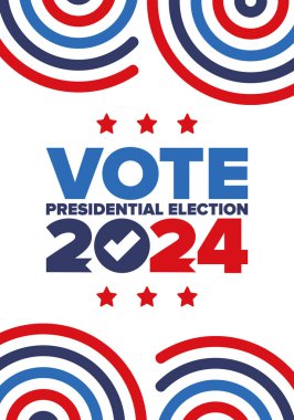 Presidential Election 2024 in United States. Vote day, November 5. US Election. Patriotic american element. Poster, card, banner and background. Vector illustration