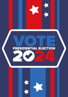 Presidential Election 2024 in United States. Vote day, November 5. US Election. Patriotic american element. Poster, card, banner and background. Vector illustration