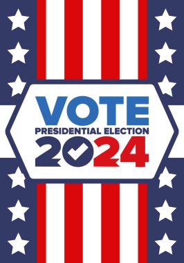 Presidential Election 2024 in United States. Vote day, November 5. US Election. Patriotic american element. Poster, card, banner and background. Vector illustration