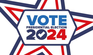 Presidential Election 2024 in United States. Vote day, November 5. US Election. Patriotic american element. Poster, card, banner and background. Vector illustration