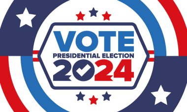 Presidential Election 2024 in United States. Vote day, November 5. US Election. Patriotic american element. Poster, card, banner and background. Vector illustration