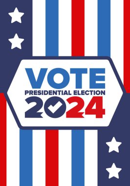 Presidential Election 2024 in United States. Vote day, November 5. US Election. Patriotic american element. Poster, card, banner and background. Vector illustration