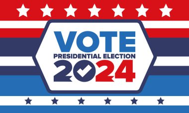 Presidential Election 2024 in United States. Vote day, November 5. US Election. Patriotic american element. Poster, card, banner and background. Vector illustration
