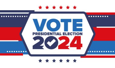 Presidential Election 2024 in United States. Vote day, November 5. US Election. Patriotic american element. Poster, card, banner and background. Vector illustration