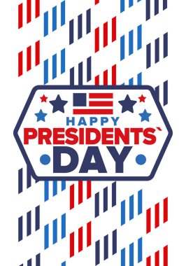 Birleşik Devletler 'de Başkanlık Günün kutlu olsun. Washington 'ın doğum günü. Amerika 'da federal tatil. Şubat 'ta kutlandı. Vatansever Amerikan unsurları. Poster, afiş ve arkaplan. Vektör illüstrasyonu