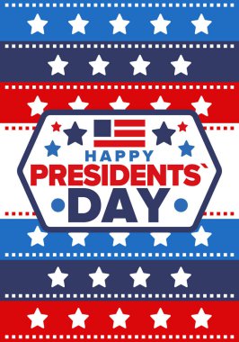 Birleşik Devletler 'de Başkanlık Günün kutlu olsun. Washington 'ın doğum günü. Amerika 'da federal tatil. Şubat 'ta kutlandı. Vatansever Amerikan unsurları. Poster, afiş ve arkaplan. Vektör illüstrasyonu