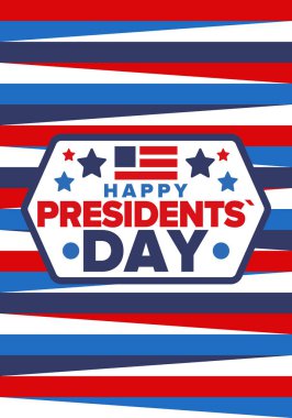 Birleşik Devletler 'de Başkanlık Günün kutlu olsun. Washington 'ın doğum günü. Amerika 'da federal tatil. Şubat 'ta kutlandı. Vatansever Amerikan unsurları. Poster, afiş ve arkaplan. Vektör illüstrasyonu