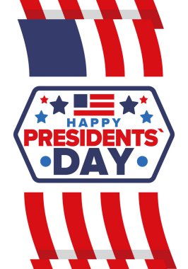 Birleşik Devletler 'de Başkanlık Günün kutlu olsun. Washington 'ın doğum günü. Amerika 'da federal tatil. Şubat 'ta kutlandı. Vatansever Amerikan unsurları. Poster, afiş ve arkaplan. Vektör illüstrasyonu