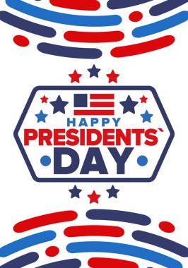 Birleşik Devletler 'de Başkanlık Günün kutlu olsun. Washington 'ın doğum günü. Amerika 'da federal tatil. Şubat 'ta kutlandı. Vatansever Amerikan unsurları. Poster, afiş ve arkaplan. Vektör illüstrasyonu