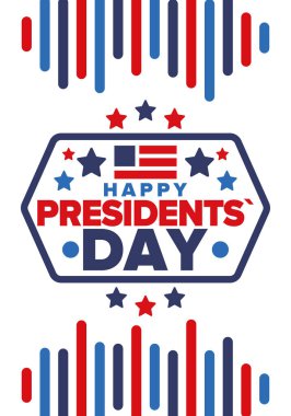 Birleşik Devletler 'de Başkanlık Günün kutlu olsun. Washington 'ın doğum günü. Amerika 'da federal tatil. Şubat 'ta kutlandı. Vatansever Amerikan unsurları. Poster, afiş ve arkaplan. Vektör illüstrasyonu