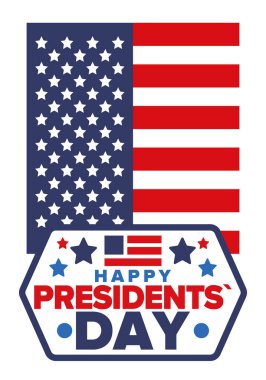 Birleşik Devletler 'de Başkanlık Günün kutlu olsun. Washington 'ın doğum günü. Amerika 'da federal tatil. Şubat 'ta kutlandı. Vatansever Amerikan unsurları. Poster, afiş ve arkaplan. Vektör illüstrasyonu