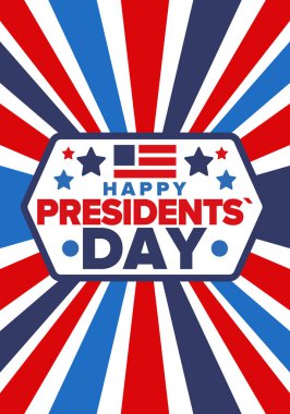 Birleşik Devletler 'de Başkanlık Günün kutlu olsun. Washington 'ın doğum günü. Amerika 'da federal tatil. Şubat 'ta kutlandı. Vatansever Amerikan unsurları. Poster, afiş ve arkaplan. Vektör illüstrasyonu