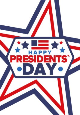 Birleşik Devletler 'de Başkanlık Günün kutlu olsun. Washington 'ın doğum günü. Amerika 'da federal tatil. Şubat 'ta kutlandı. Vatansever Amerikan unsurları. Poster, afiş ve arkaplan. Vektör illüstrasyonu