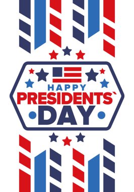 Birleşik Devletler 'de Başkanlık Günün kutlu olsun. Washington 'ın doğum günü. Amerika 'da federal tatil. Şubat 'ta kutlandı. Vatansever Amerikan unsurları. Poster, afiş ve arkaplan. Vektör illüstrasyonu