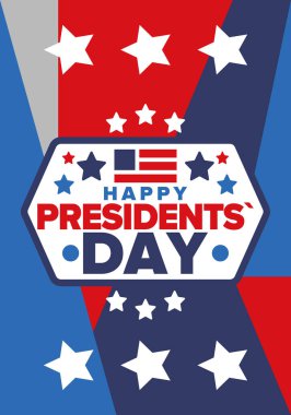Birleşik Devletler 'de Başkanlık Günün kutlu olsun. Washington 'ın doğum günü. Amerika 'da federal tatil. Şubat 'ta kutlandı. Vatansever Amerikan unsurları. Poster, afiş ve arkaplan. Vektör illüstrasyonu