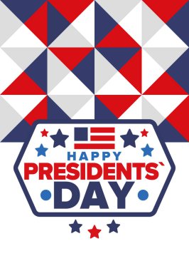 Birleşik Devletler 'de Başkanlık Günün kutlu olsun. Washington 'ın doğum günü. Amerika 'da federal tatil. Şubat 'ta kutlandı. Vatansever Amerikan unsurları. Poster, afiş ve arkaplan. Vektör illüstrasyonu