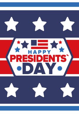 Birleşik Devletler 'de Başkanlık Günün kutlu olsun. Washington 'ın doğum günü. Amerika 'da federal tatil. Şubat 'ta kutlandı. Vatansever Amerikan unsurları. Poster, afiş ve arkaplan. Vektör illüstrasyonu