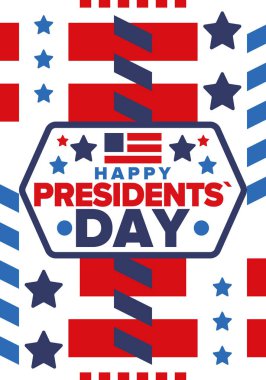 Birleşik Devletler 'de Başkanlık Günün kutlu olsun. Washington 'ın doğum günü. Amerika 'da federal tatil. Şubat 'ta kutlandı. Vatansever Amerikan unsurları. Poster, afiş ve arkaplan. Vektör illüstrasyonu