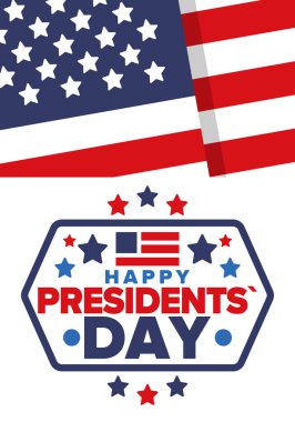 Birleşik Devletler 'de Başkanlık Günün kutlu olsun. Washington 'ın doğum günü. Amerika 'da federal tatil. Şubat 'ta kutlandı. Vatansever Amerikan unsurları. Poster, afiş ve arkaplan. Vektör illüstrasyonu