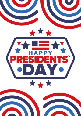 Birleşik Devletler 'de Başkanlık Günün kutlu olsun. Washington 'ın doğum günü. Amerika 'da federal tatil. Şubat 'ta kutlandı. Vatansever Amerikan unsurları. Poster, afiş ve arkaplan. Vektör illüstrasyonu