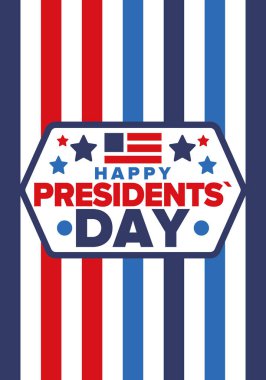 Birleşik Devletler 'de Başkanlık Günün kutlu olsun. Washington 'ın doğum günü. Amerika 'da federal tatil. Şubat 'ta kutlandı. Vatansever Amerikan unsurları. Poster, afiş ve arkaplan. Vektör illüstrasyonu