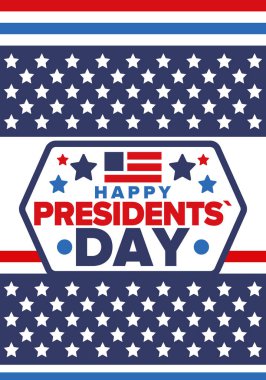 Birleşik Devletler 'de Başkanlık Günün kutlu olsun. Washington 'ın doğum günü. Amerika 'da federal tatil. Şubat 'ta kutlandı. Vatansever Amerikan unsurları. Poster, afiş ve arkaplan. Vektör illüstrasyonu