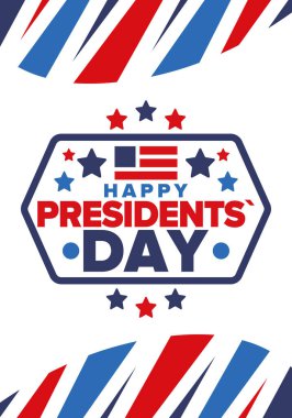 Birleşik Devletler 'de Başkanlık Günün kutlu olsun. Washington 'ın doğum günü. Amerika 'da federal tatil. Şubat 'ta kutlandı. Vatansever Amerikan unsurları. Poster, afiş ve arkaplan. Vektör illüstrasyonu